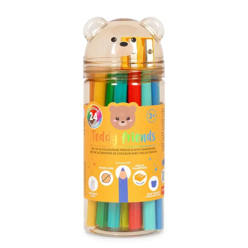 set di 24 matite colorate con temperino teddy friends legami