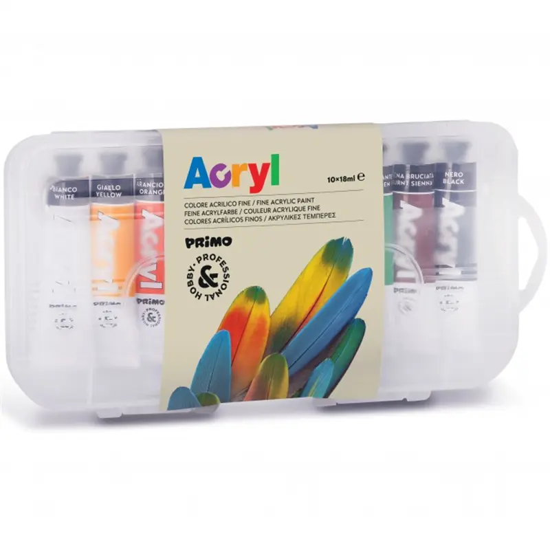 colore a tempera acrilica 18 ml scatola 10 colori primo