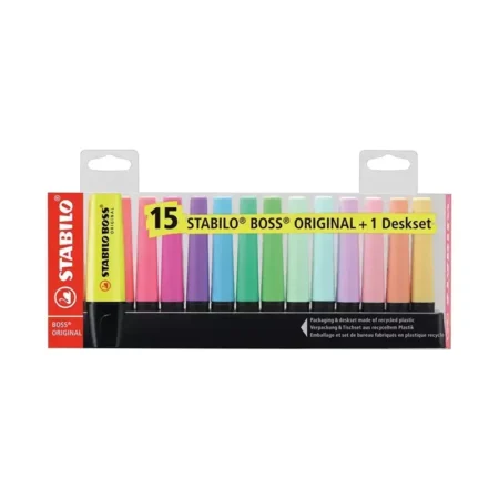 evidenziatori stabilo boss original deskset da 15 colori