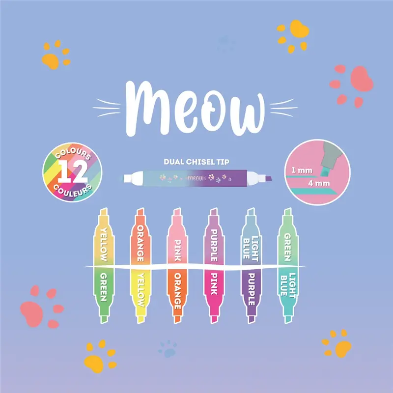 set di 6 evidenziatori doppia punta kitty meow legami