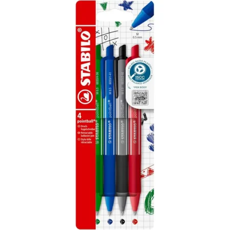 penna a sfera ecosostenibile stabilo pointball colorful pack da 4 verdeblunerorosso