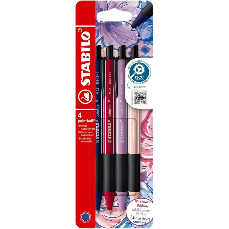 penna a sfera pointball wildflower edition inchiostro blu astuccio da 4 pz stabilo